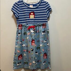 Gymboree Blue and White Striped Top with Barn, Bottom Farm Animals & Babies